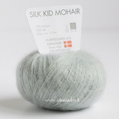 Hjertegarn Silk Kid Mohair 1058 sidabro žalsva